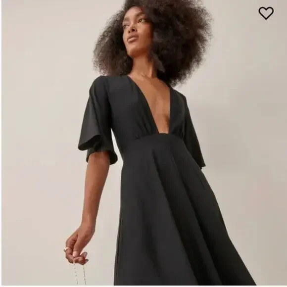 NEW REFORMATION Black Ernest Midi Dress | S - Picture 4 of 8